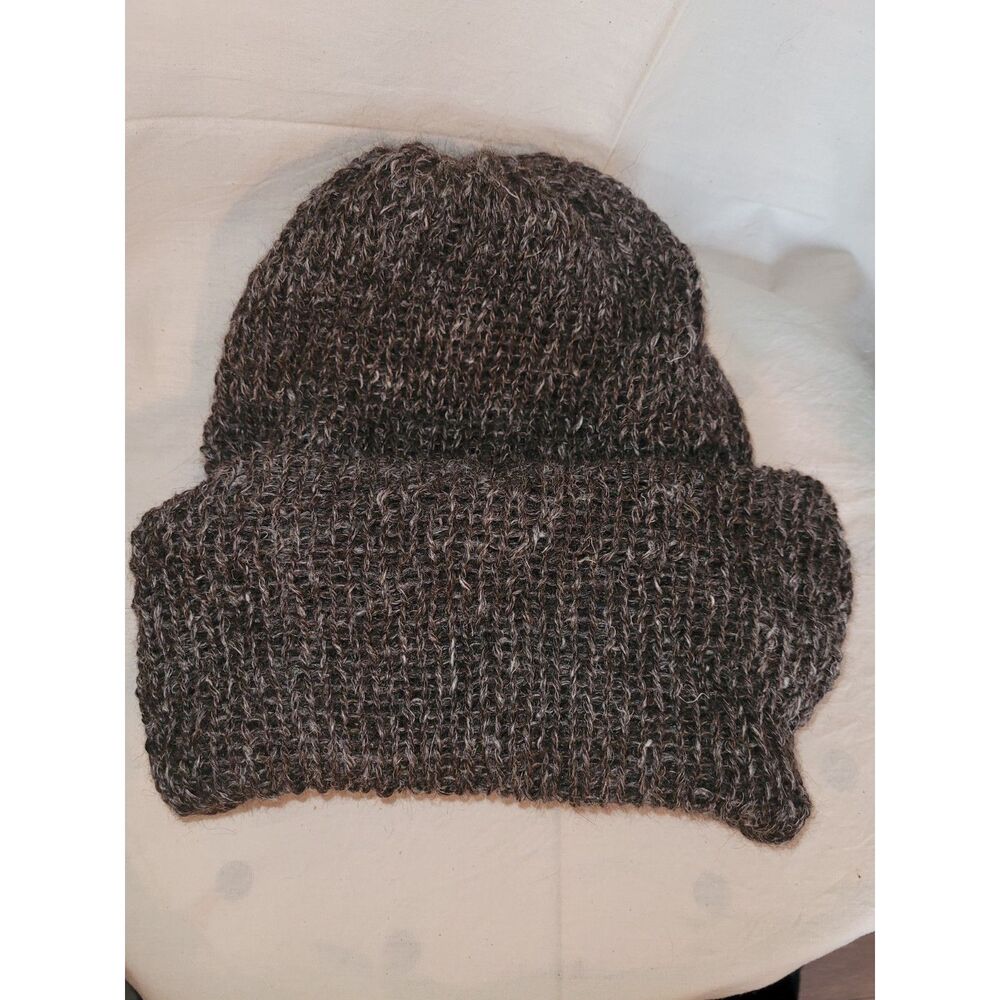 Handmade Knit Wool Blend Beanie - Marled Brown Artisan Cuffed Slouchy Winter Hat